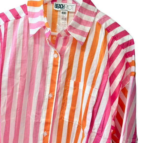 Beach Riot NEW Alexa Pink Striped Cotton Oversized Button Up Tunic Top size S/M - Picture 7 of 10